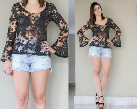 camisa de renda preta com shorts 1