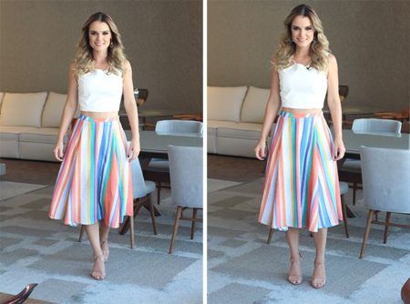 cropped com saia midi rodada