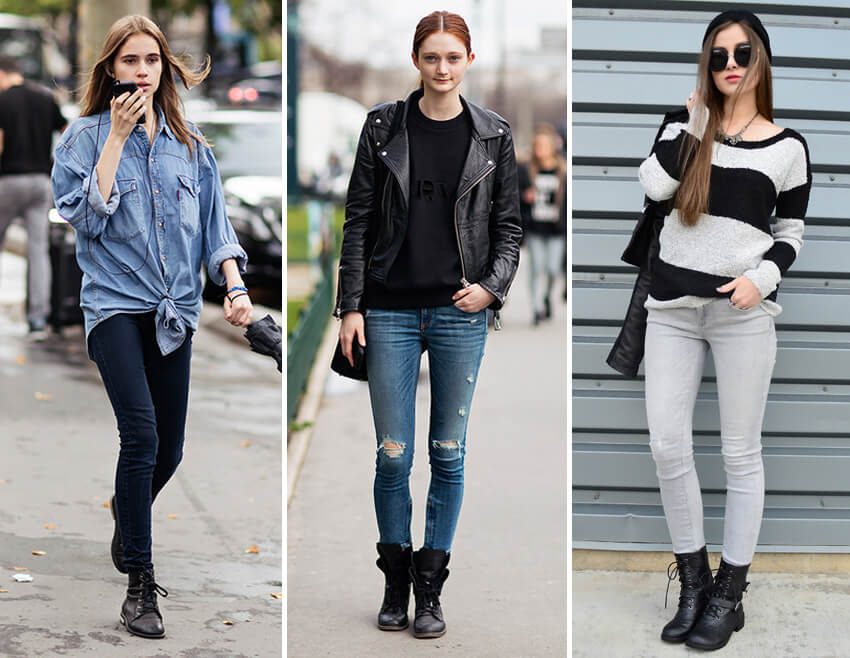 calça jeans e coturno feminino