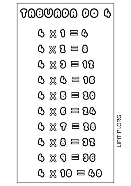 tabuada do 4 para imprimir 13