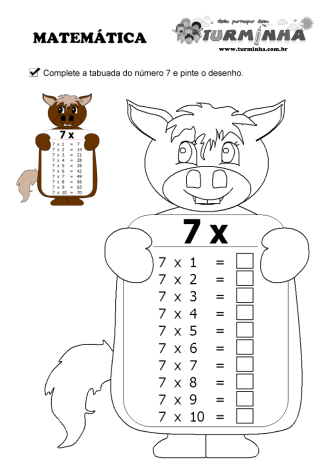 TABUADA DA MULTIPLICAÇÃO POR 7 PARA COMPLETAR - ATIVIDADE-ESPAÇO EDUCAR