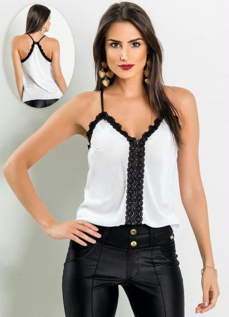 blusa de seda com renda de alcinha