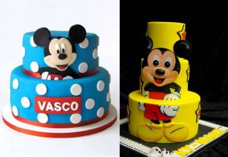 diferentes opções de bolo do Mickey para aniversário