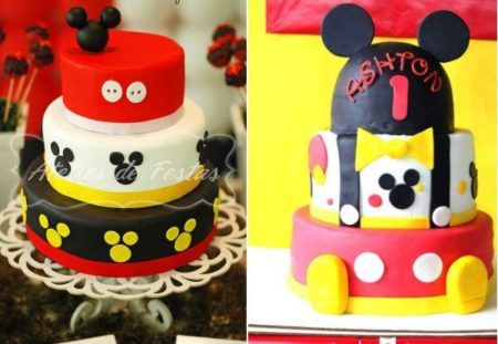 dois modelos diferentes de bolo do Mickey para aniversário
