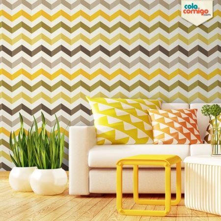 papel de parede em chevron na sala decorada