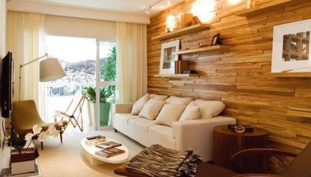 paredes de madeira na sala estilo rústico