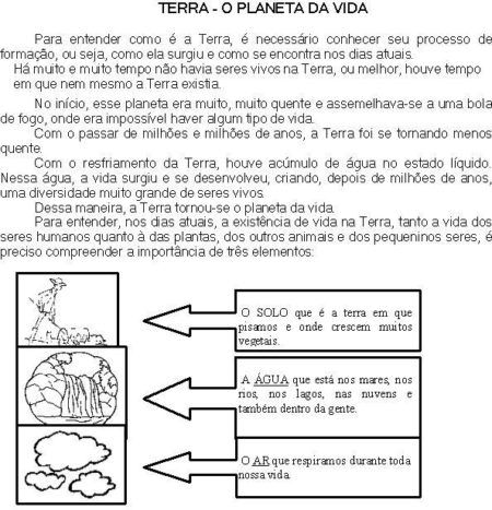 atividades sobre o planeta terra com texto