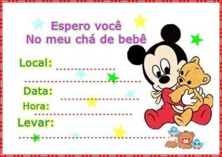 convites prontos para chá de bebê Mickey