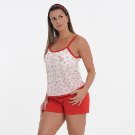 modelos de baby doll vermelho estampado