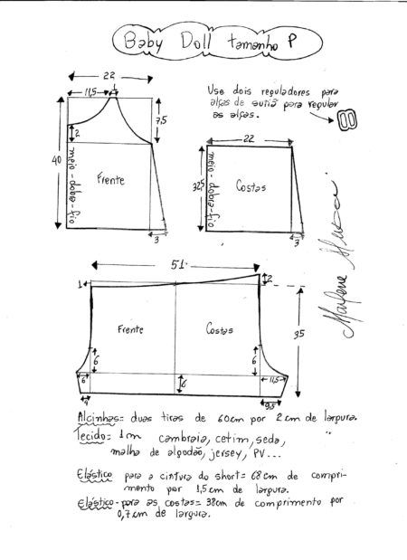 moldes de baby doll tamnho P