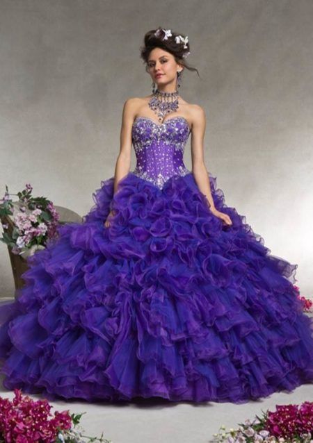 vestidos para aniversário de 15 anos roxo com babados