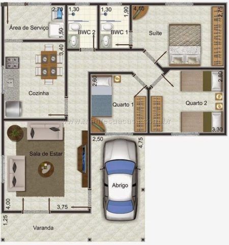 casas em l com 3 quartos 3