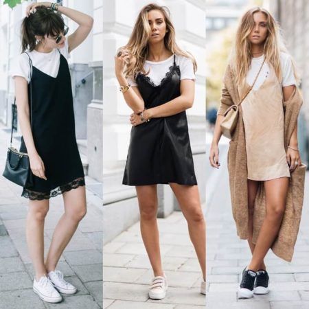 como usar vestido slip dress e tenis