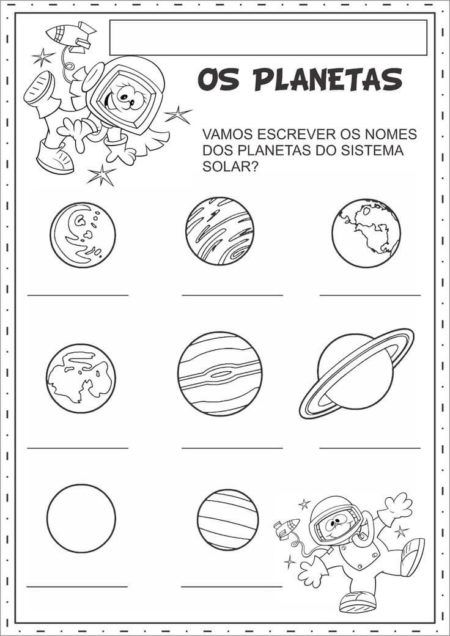 Atividade para nomear os planetas do sistema solar