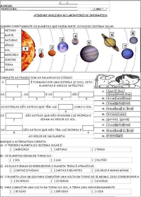 Prova sobre planetas do sistema solar