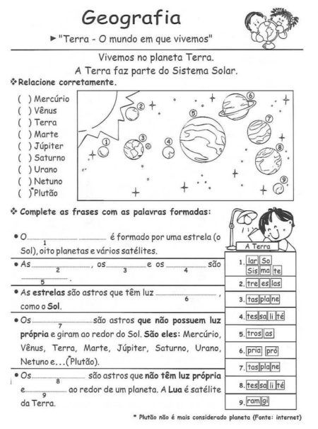 Geografia atividade dos planetas do sistema solar 3 ano