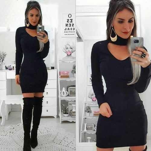 vestido choker curto com bota cano alto