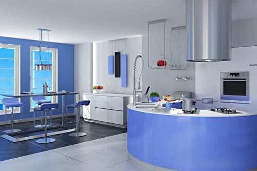 cozinha e banquetas azul