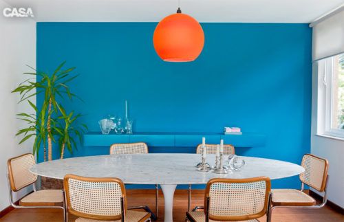 paredes pintadas azul turquesa sala de jantar