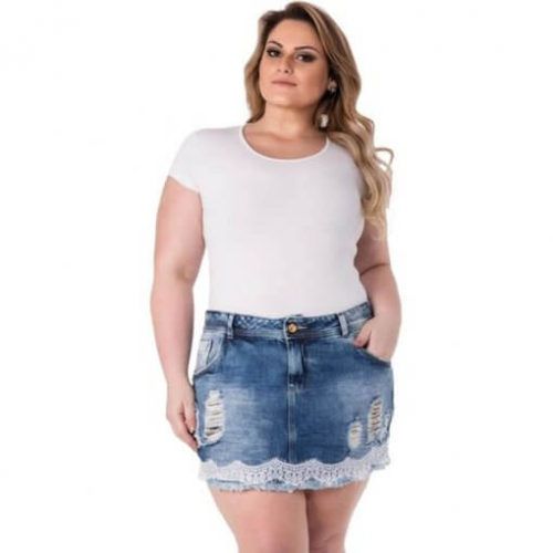 saia jeans com renda na barra