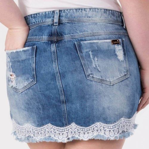 customização de saia jeans com renda