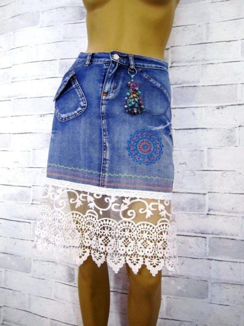 saia jeans customizada com tecido