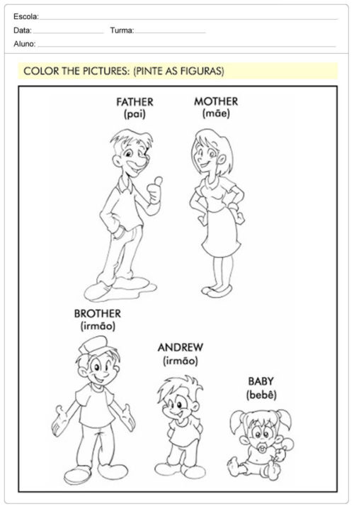 atividades sobre a familia em ingles 1