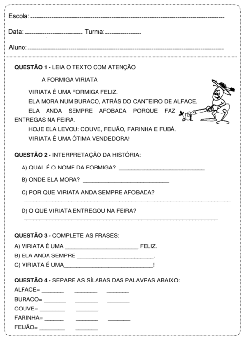 interpretação de texto 2 ano 4